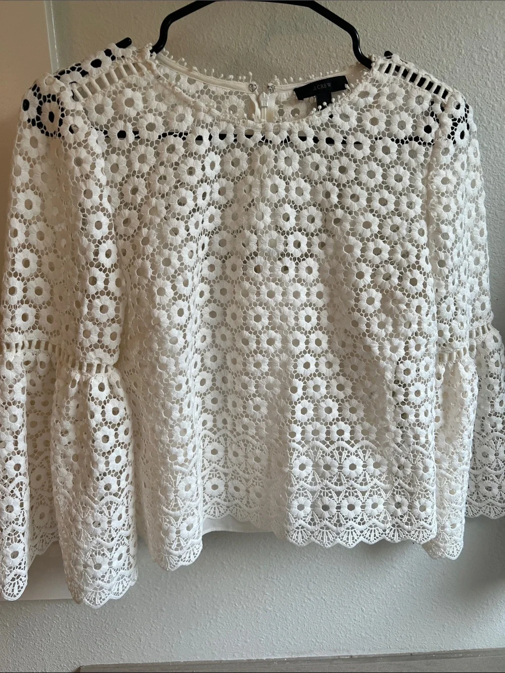J. Crew White Crochet Lace Bell-Sleeve Blouse